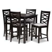 Baxton Studio RH318P-Grey/Dark Brown-5PC Pub Set Lanier Modern and Contemporary Gray Fabric Upholstered Espresso Brown Finished 5-Piece Wood Pub Set